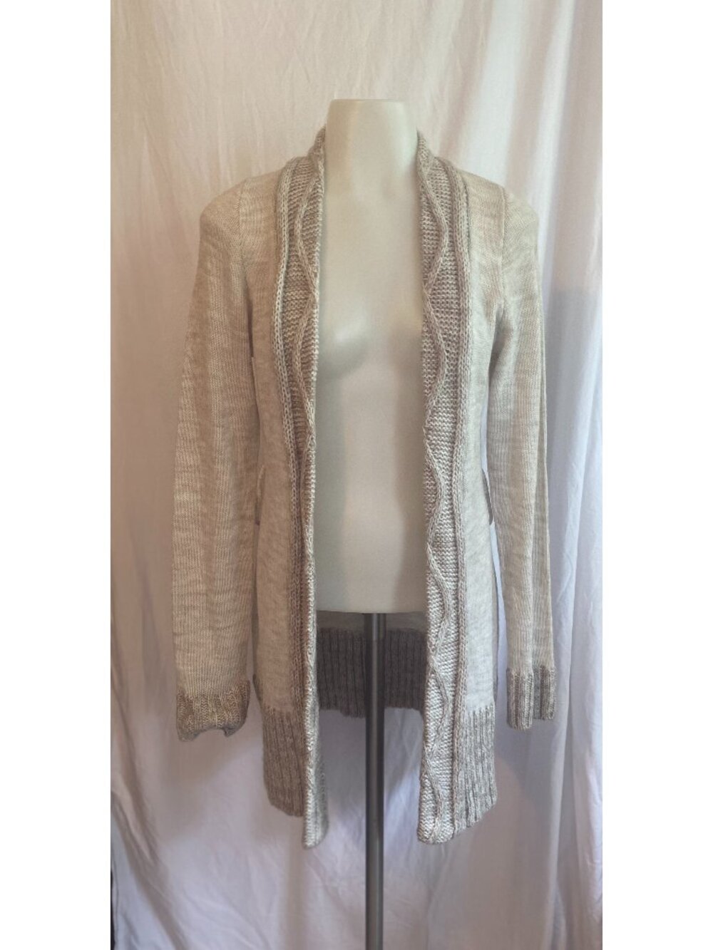 J.J. Always Beige Open Front Long Sleeve Knit Cardigan